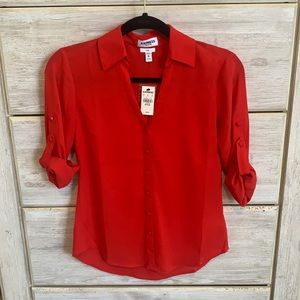 Express Red Portofino Slim Solid Button Down Shirt